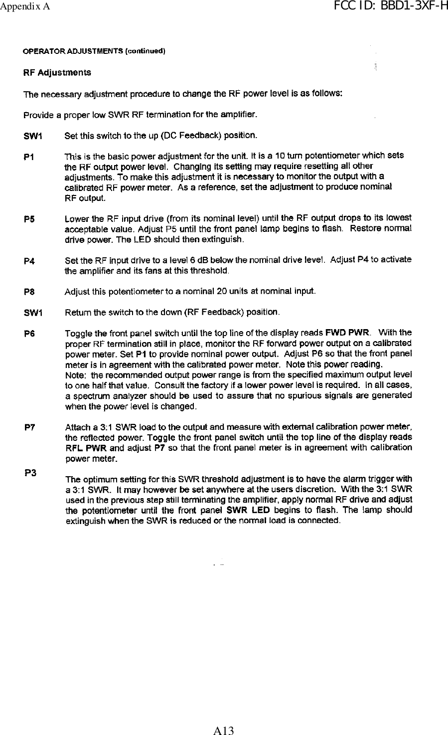 Appendix A FCC ID: BBD1-3XF-HA13