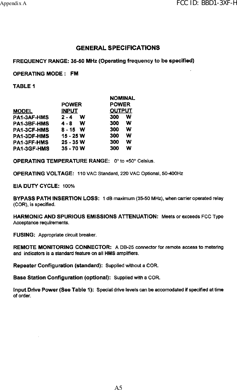 Appendix A FCC ID: BBD1-3XF-HA5