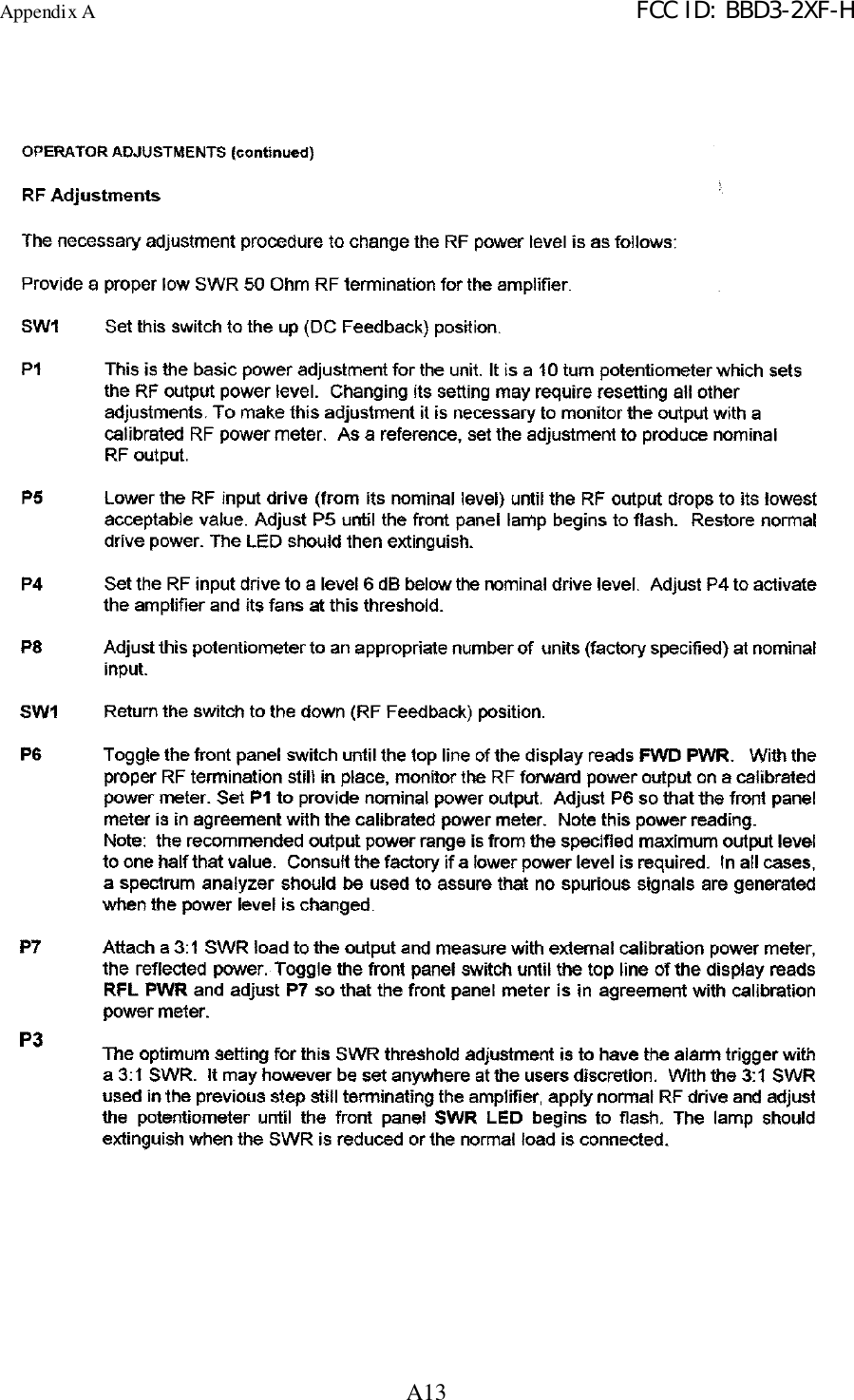 Appendix A FCC ID: BBD3-2XF-HA13