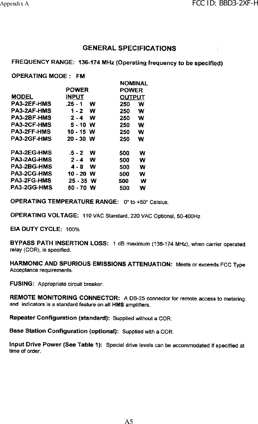 Appendix A FCC ID: BBD3-2XF-HA5