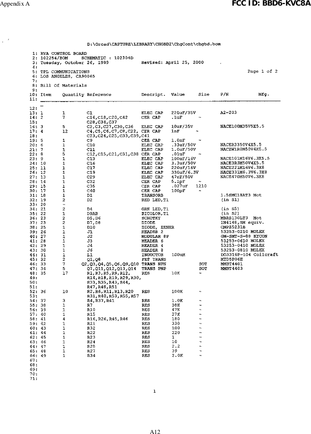 Appendix A FCC ID: BBD6-KVC8AA12