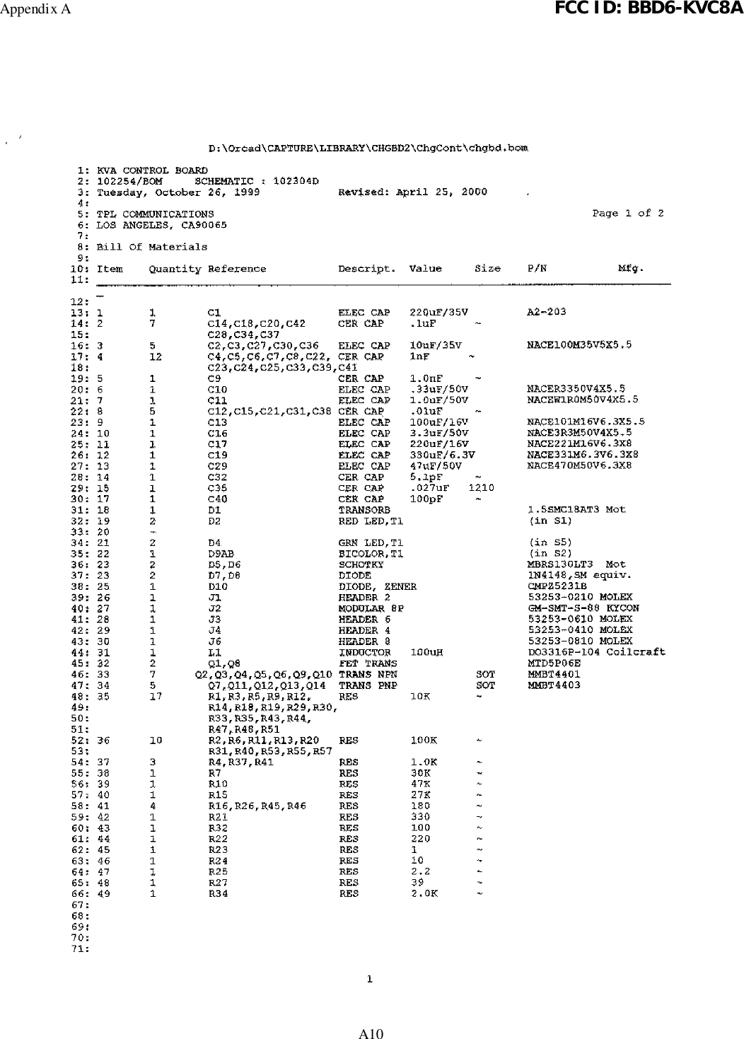 Appendix A FCC ID: BBD6-KVC8AA10