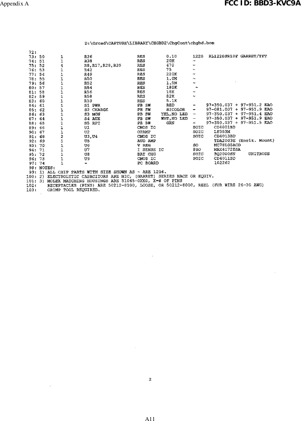 Appendix A FCC ID: BBD3-KVC9AA11