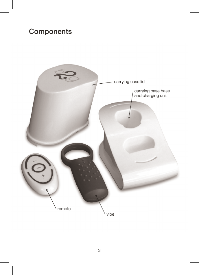 Components3carrying case lidcarrying case base and charging unitremotevibe