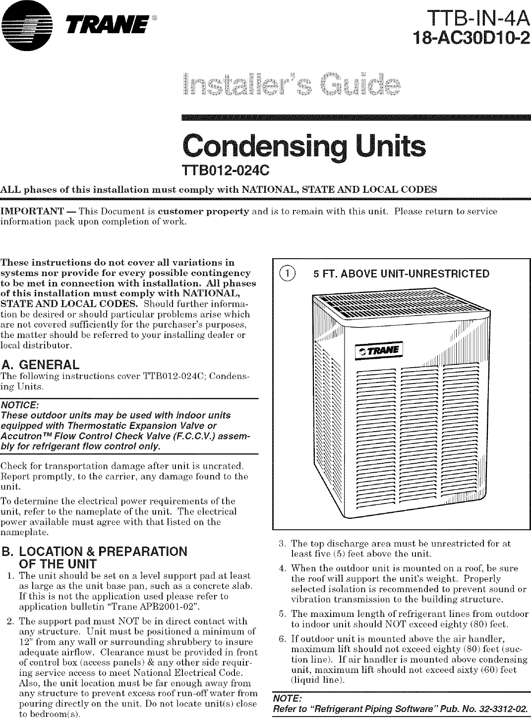 Page 1 of 8 - TRANE  Air Conditioner/heat Pump(outside Unit) Manual L0801712