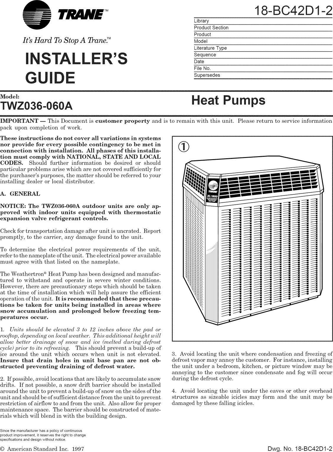 Page 1 of 8 - TRANE  Air Conditioner/heat Pump(outside Unit) Manual L0810502