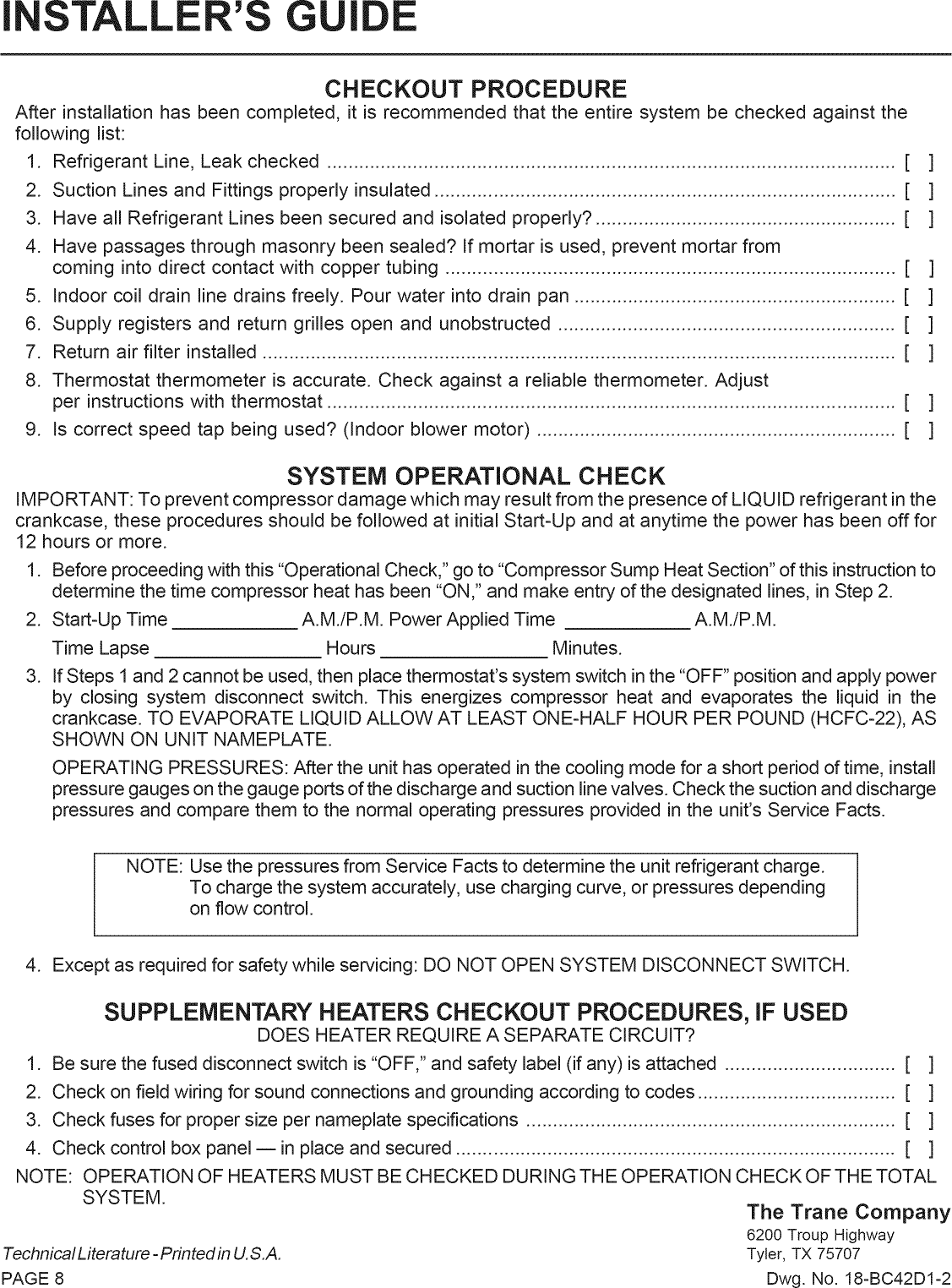 Page 8 of 8 - TRANE  Air Conditioner/heat Pump(outside Unit) Manual L0810502