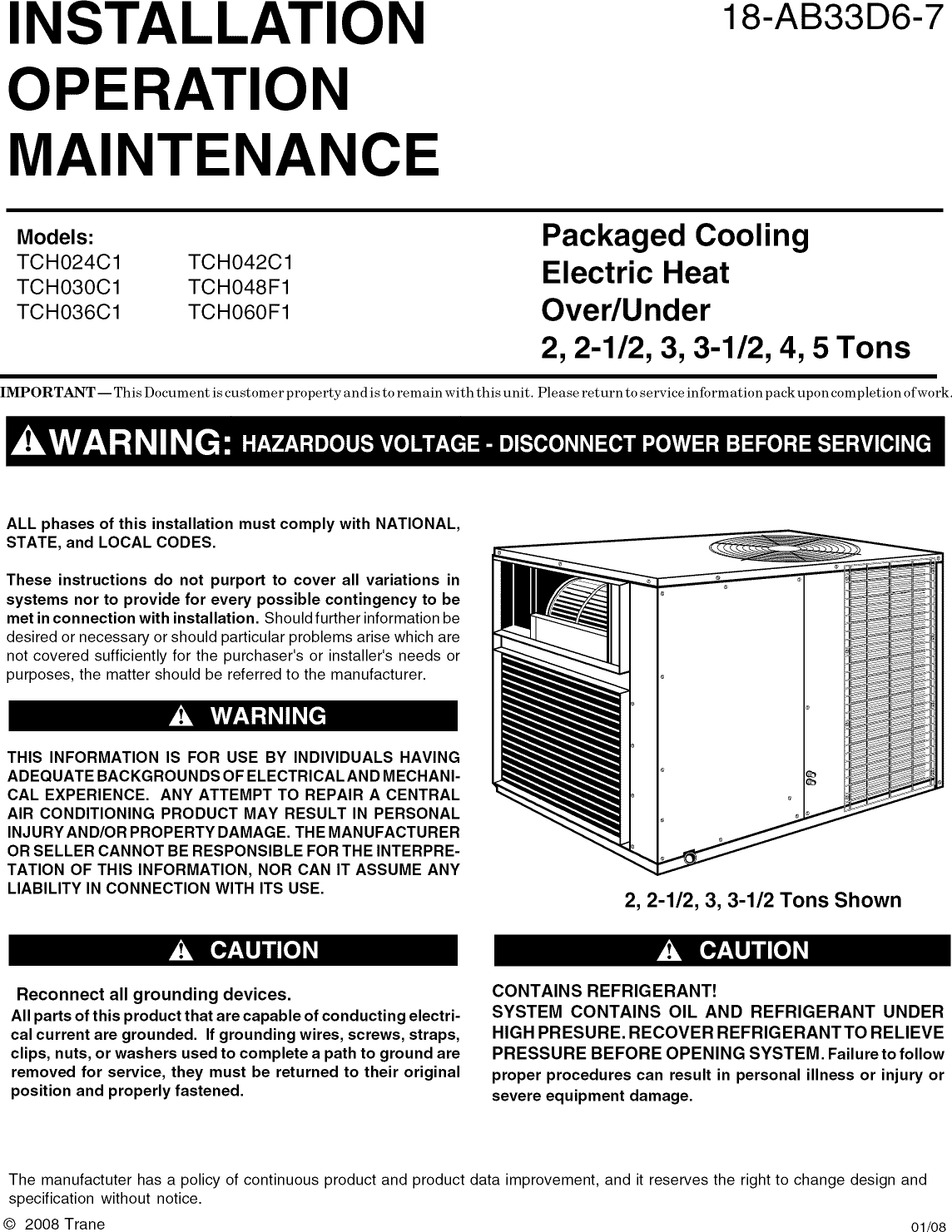 Trane Ycc030 Manual