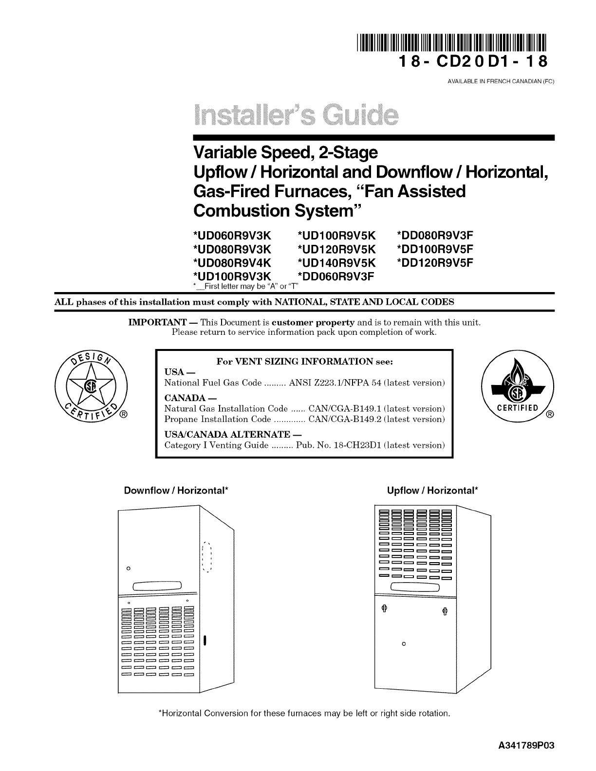 TRANE Furnace/Heater, Gas Manual L0903066