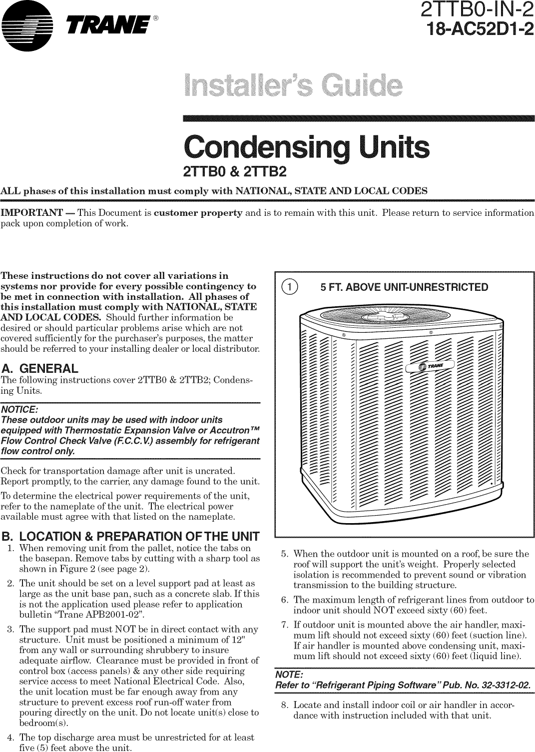 Page 1 of 8 - TRANE  Air Conditioner/heat Pump(outside Unit) Manual L0903228