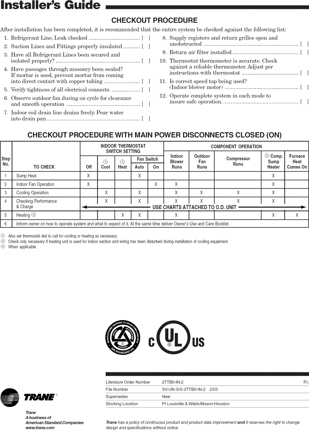 Page 8 of 8 - TRANE  Air Conditioner/heat Pump(outside Unit) Manual L0903228