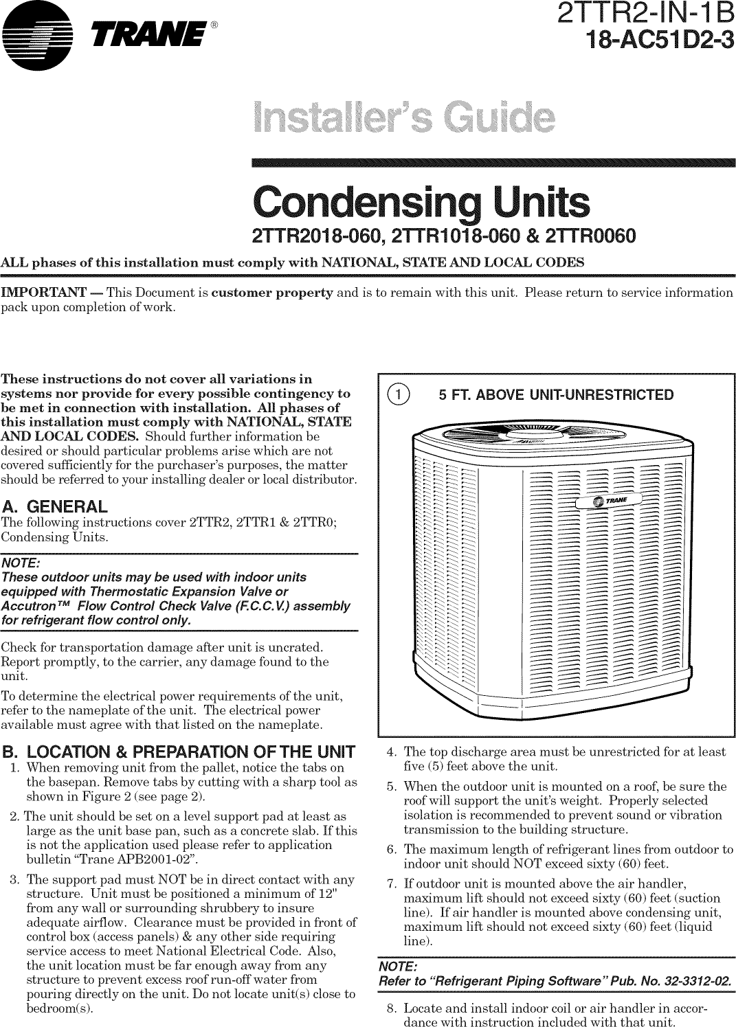 Page 1 of 8 - TRANE  Air Conditioner/heat Pump(outside Unit) Manual L0903230