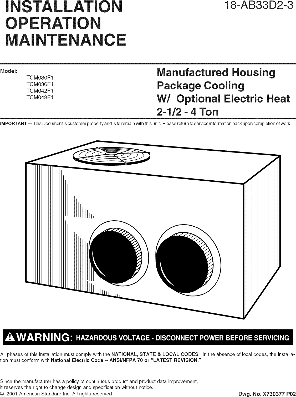 Page 1 of 12 - TRANE  Package Units(both Units Combined) Manual L0903511