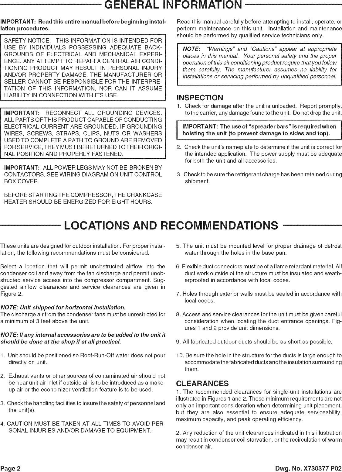 Page 2 of 12 - TRANE  Package Units(both Units Combined) Manual L0903511