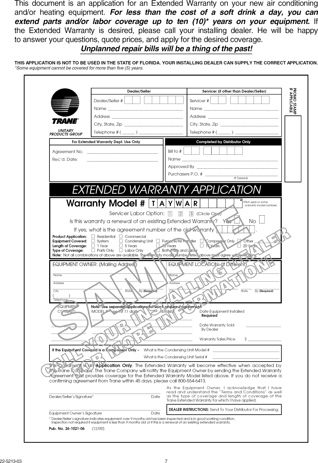 Page 7 of 8 - TRANE  Air Conditioner/heat Pump(outside Unit) Manual L0904653