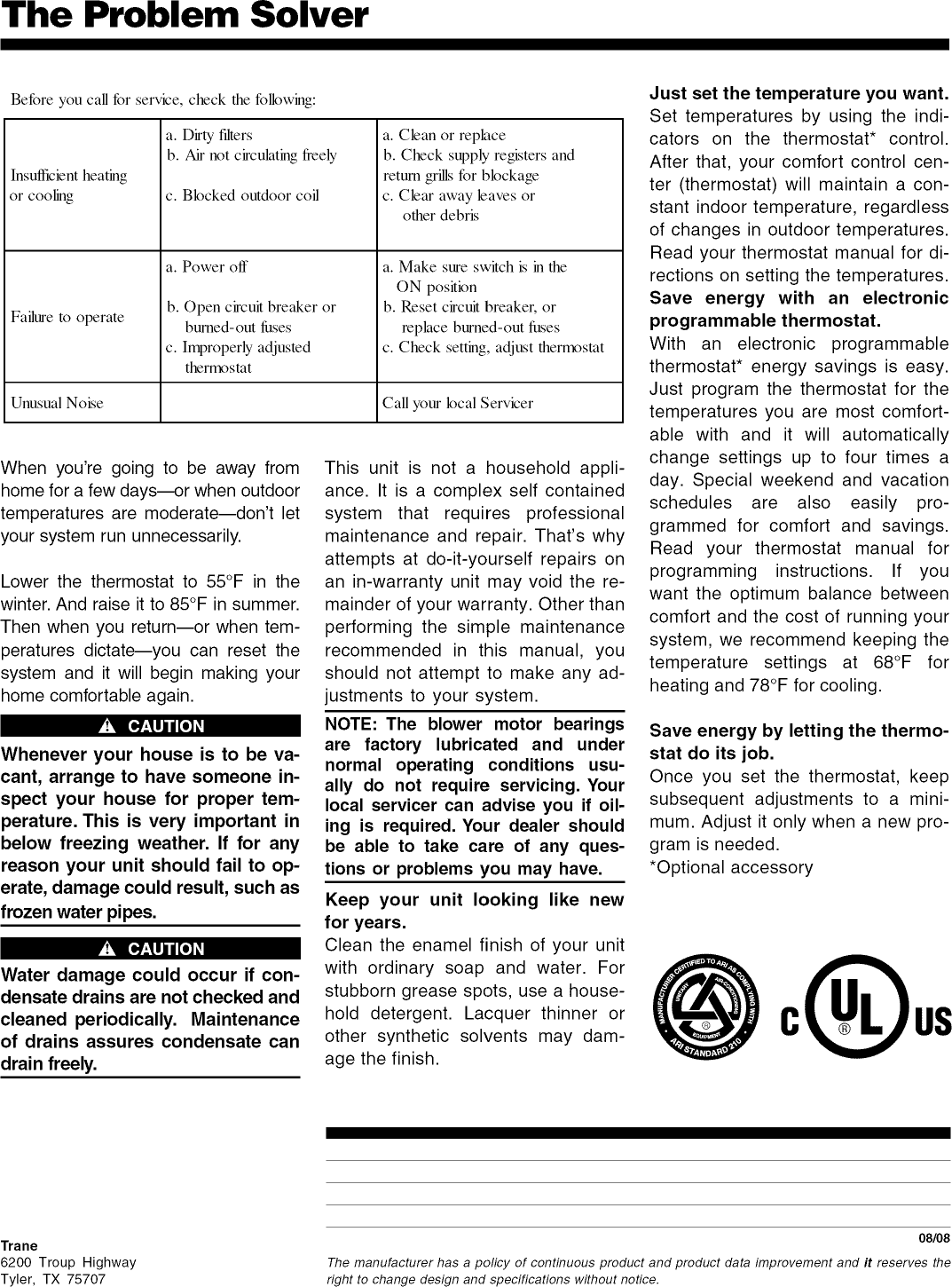 Page 4 of 4 - TRANE  Air Handler (indoor Blower&evap) Manual L0904656
