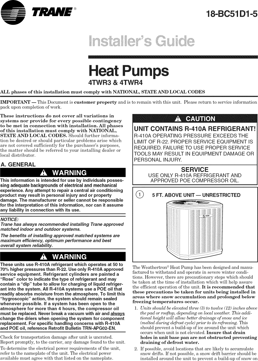 Page 1 of 8 - TRANE  Air Conditioner/heat Pump(outside Unit) Manual L0904671