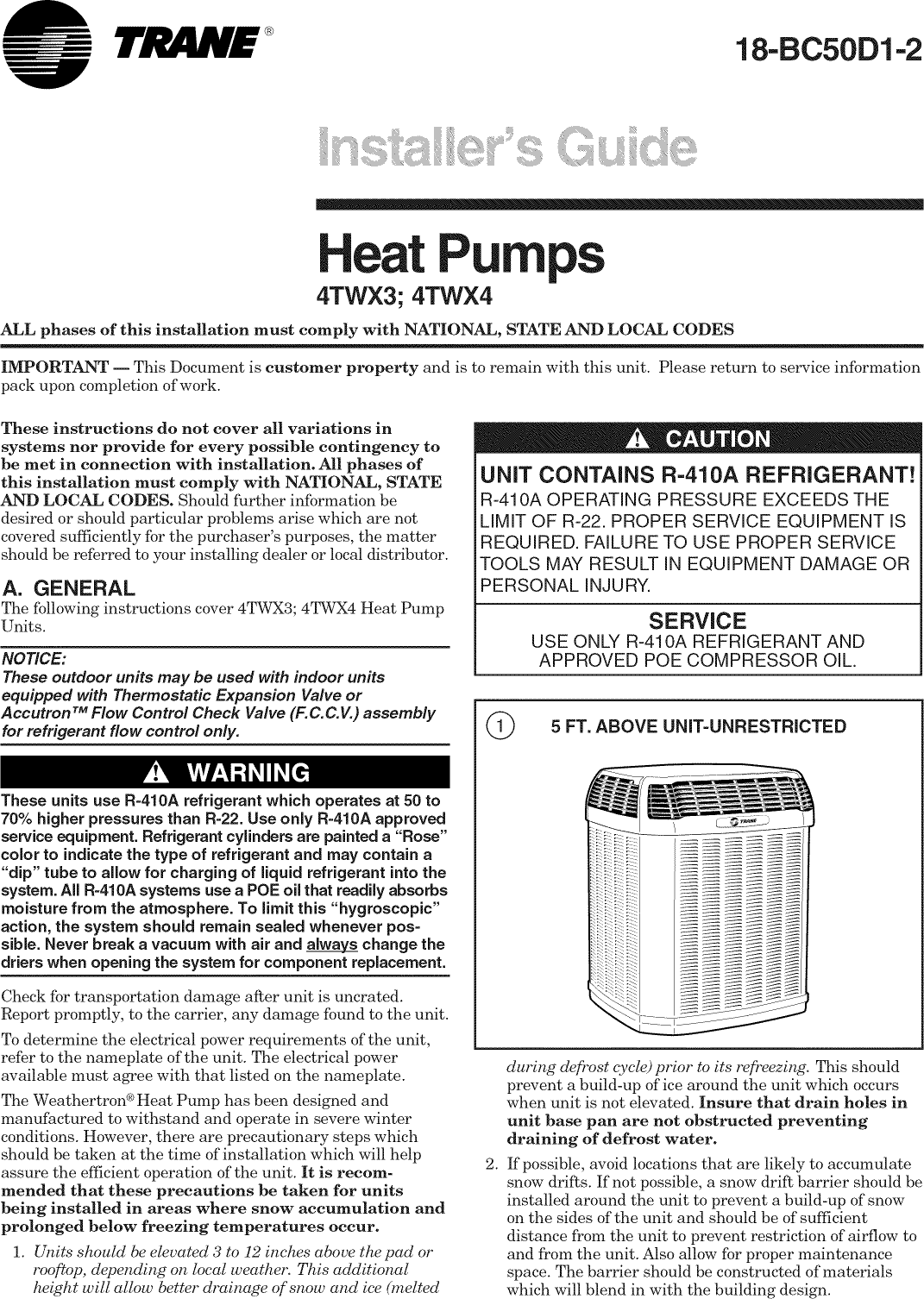 Page 1 of 8 - TRANE  Air Conditioner/heat Pump(outside Unit) Manual L0905021