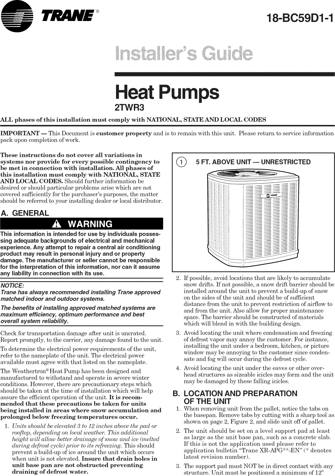 Page 1 of 8 - TRANE  Air Conditioner/heat Pump(outside Unit) Manual L0905064
