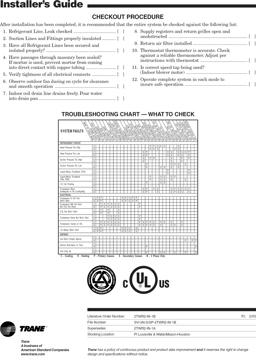 Page 8 of 8 - TRANE  Air Conditioner/heat Pump(outside Unit) Manual L0905065