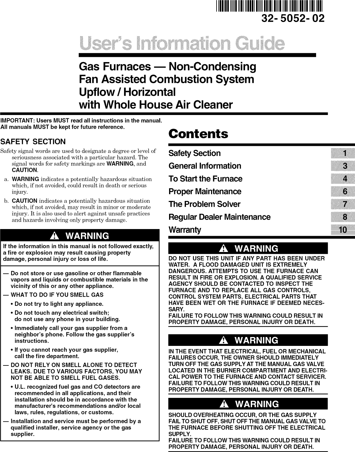 Page 1 of 10 - TRANE  Furnace/Heater, Gas Manual L0905290
