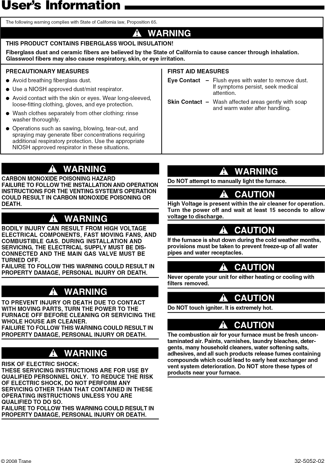Page 2 of 10 - TRANE  Furnace/Heater, Gas Manual L0905290