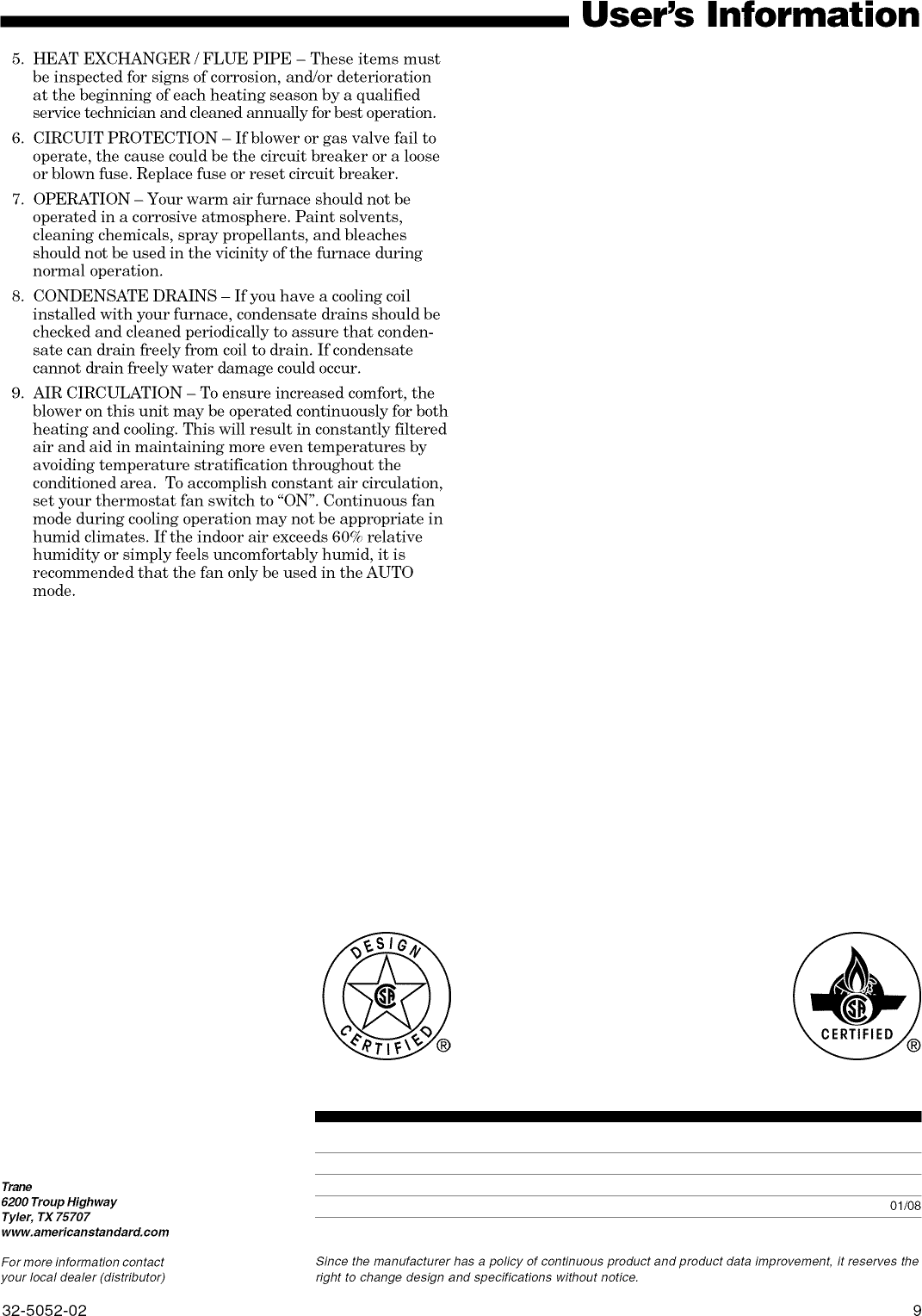 Page 9 of 10 - TRANE  Furnace/Heater, Gas Manual L0905290