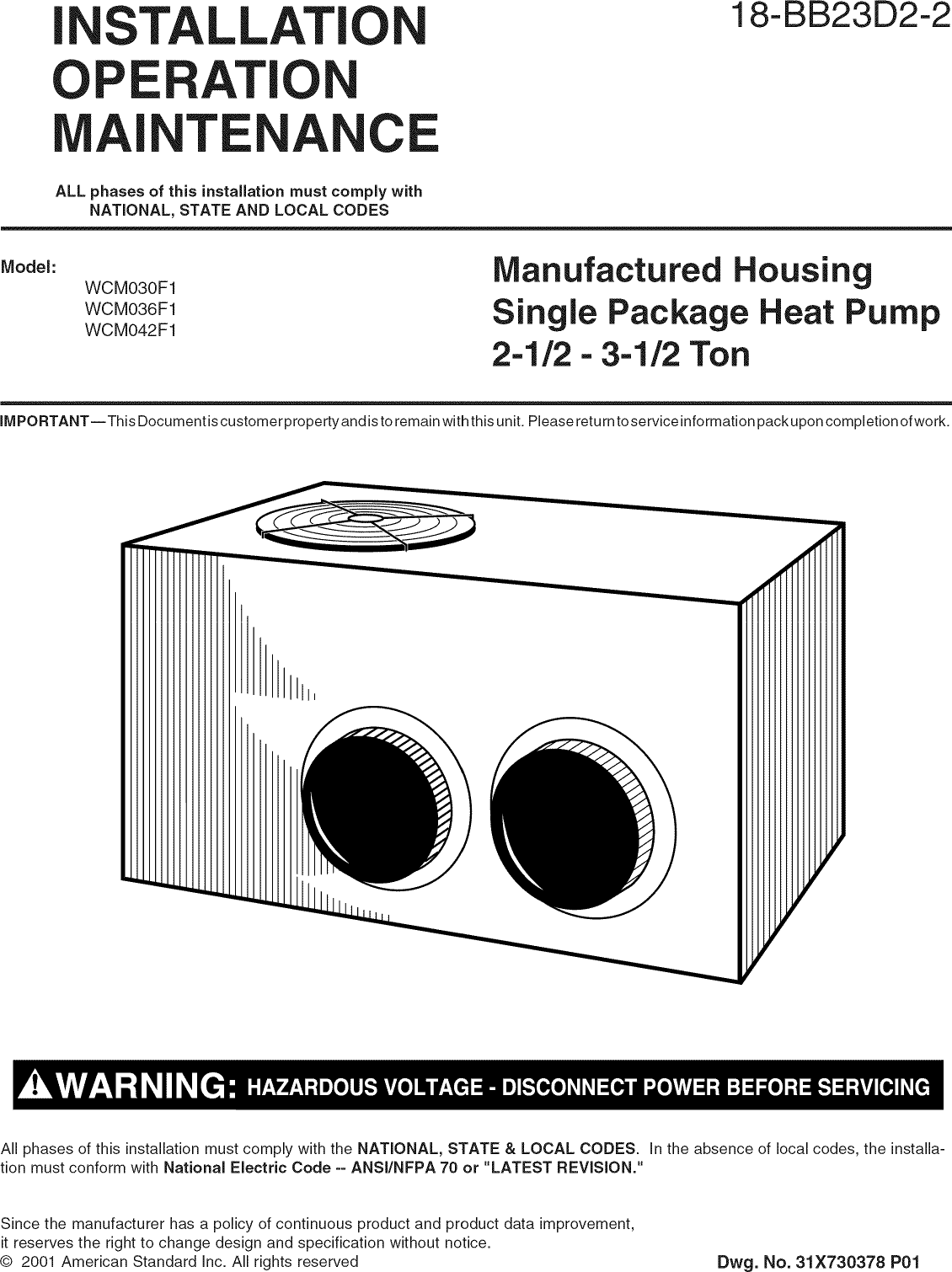 Page 1 of 12 - TRANE  Package Units(both Units Combined) Manual L0905303