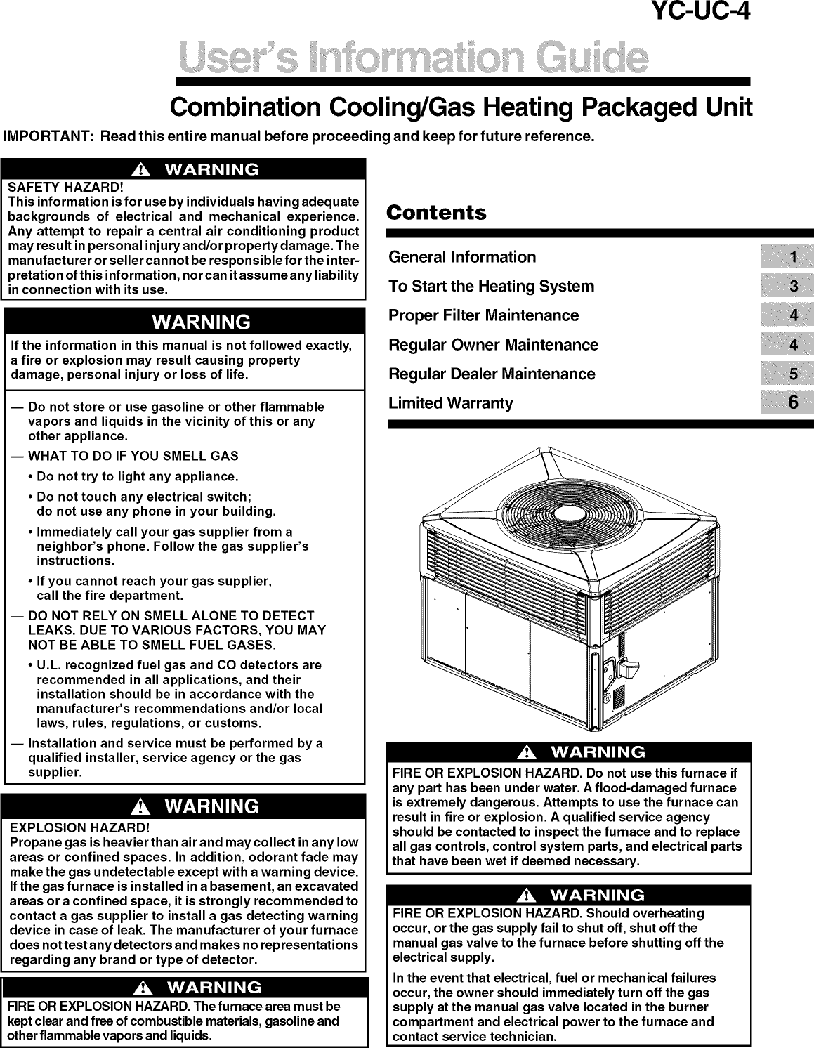 Page 1 of 8 - TRANE  Package Units(both Units Combined) Manual L0905304