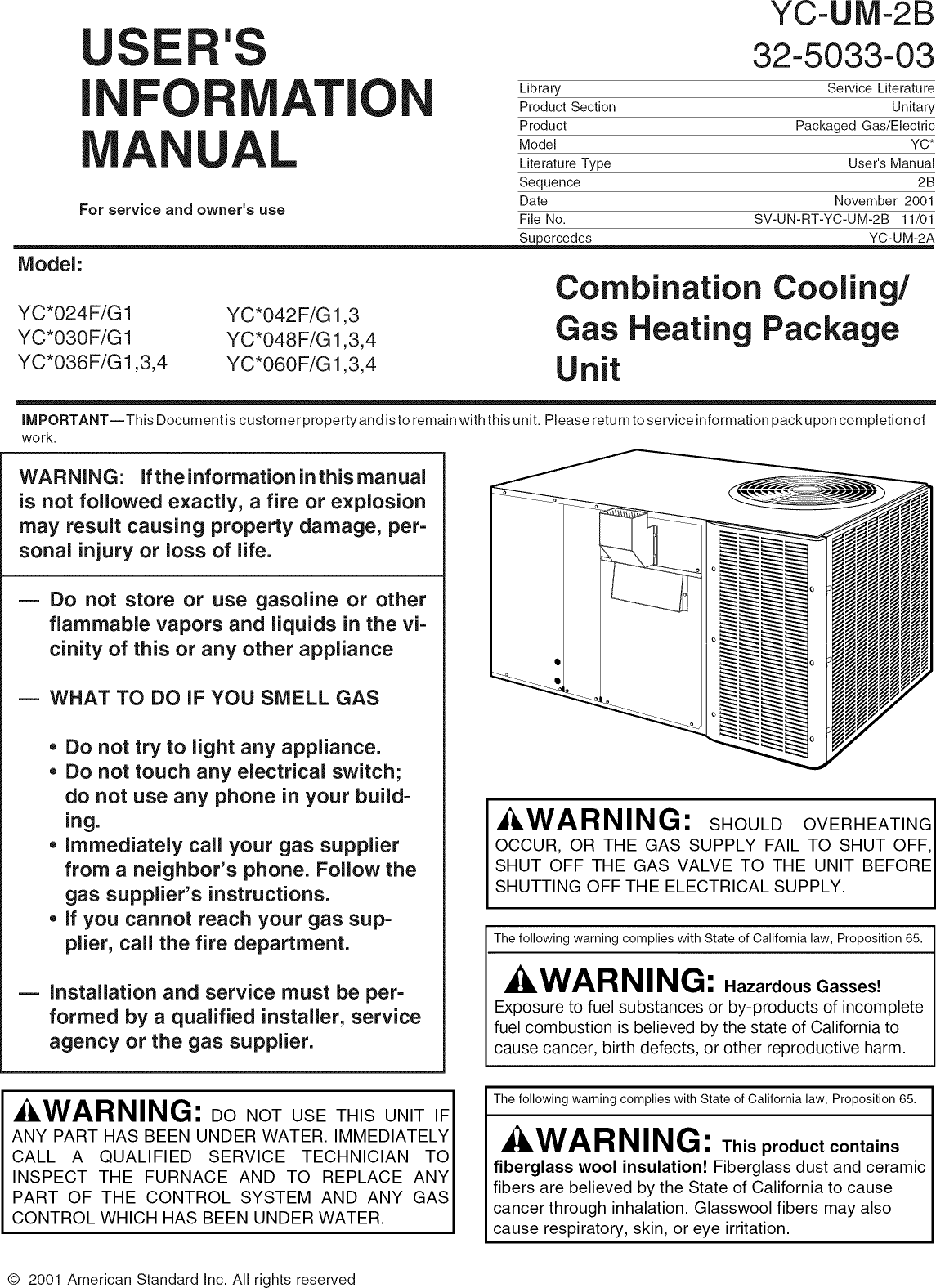 Page 1 of 8 - TRANE  Package Units(both Units Combined) Manual L0905326