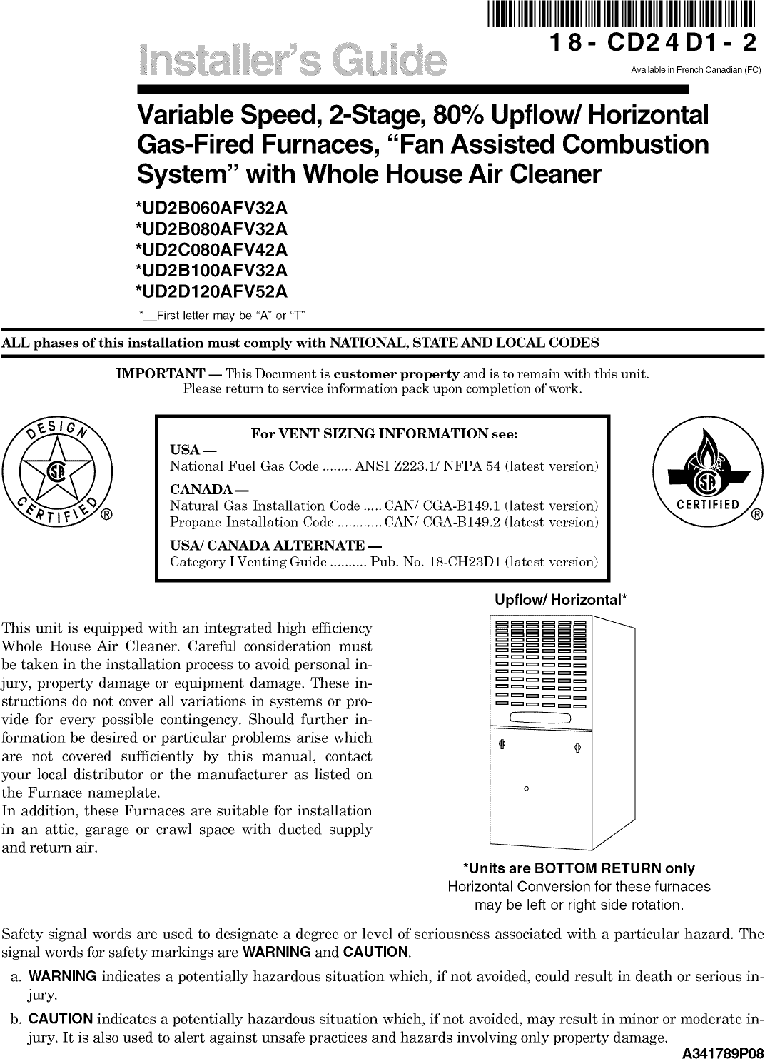 TRANE Furnace/Heater, Gas Manual L0906046