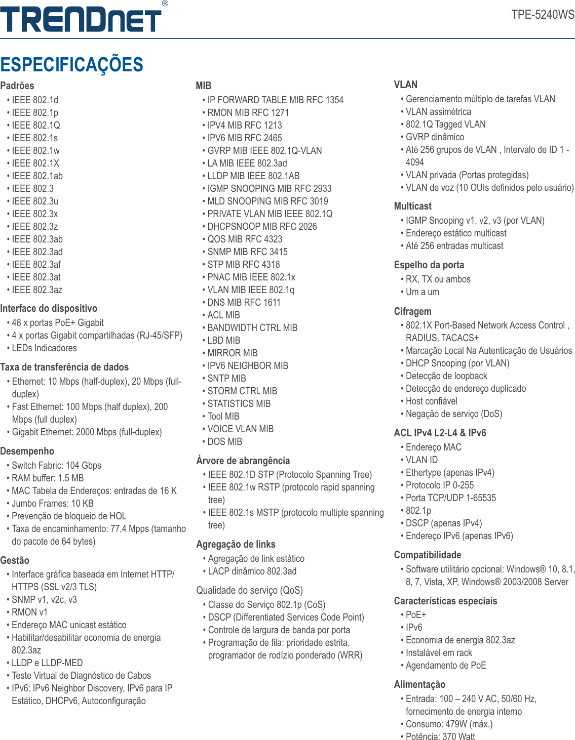 Page 4 of 5 - TRENDnet 2 BR Datasheet TPE-5240WS (v1.5R)