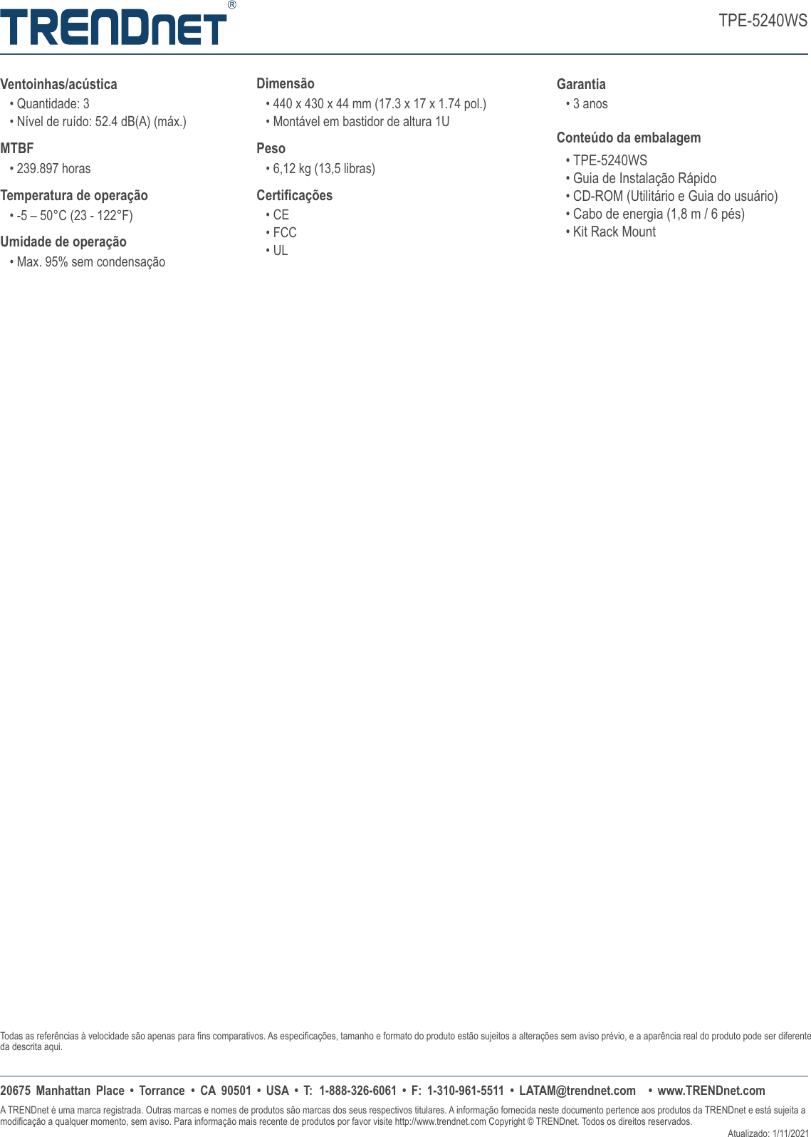 Page 5 of 5 - TRENDnet 2 BR Datasheet TPE-5240WS (v1.5R)