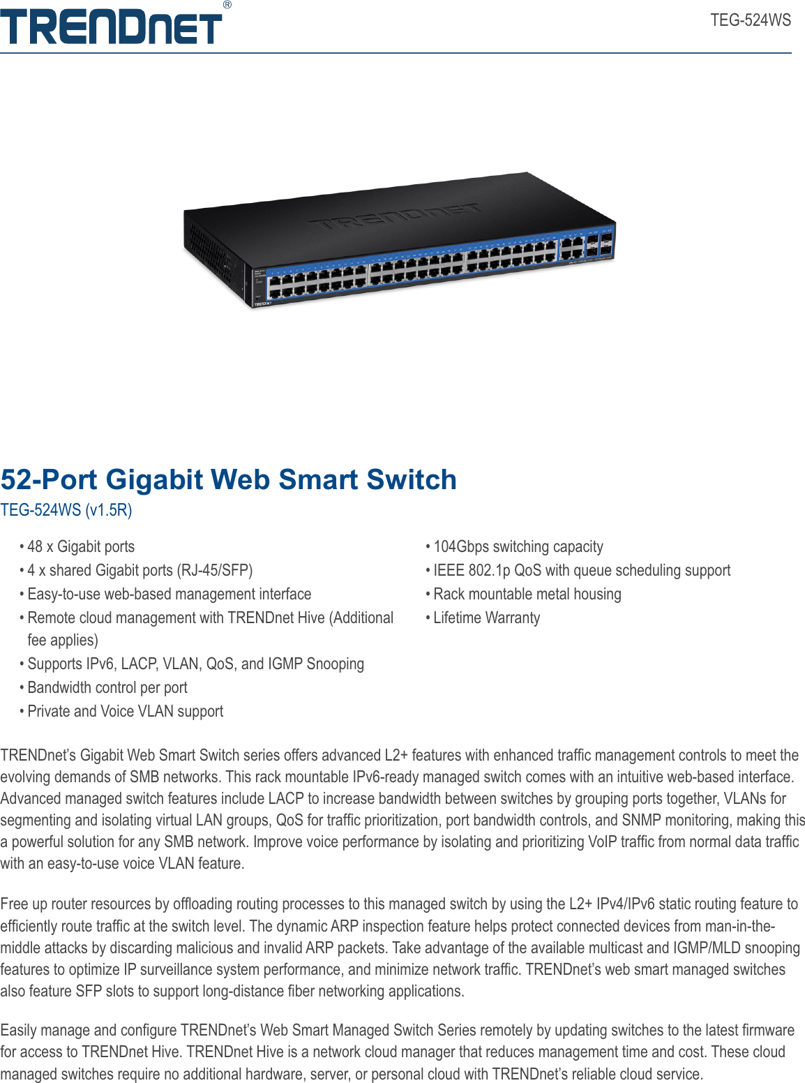 Page 1 of 4 - TRENDnet  EN Datasheet TEG-524WS (v1.5R)