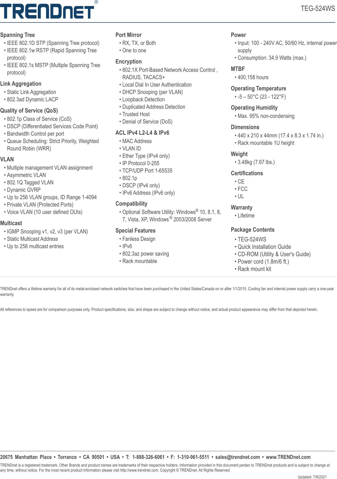 Page 4 of 4 - TRENDnet  EN Datasheet TEG-524WS (v1.5R)