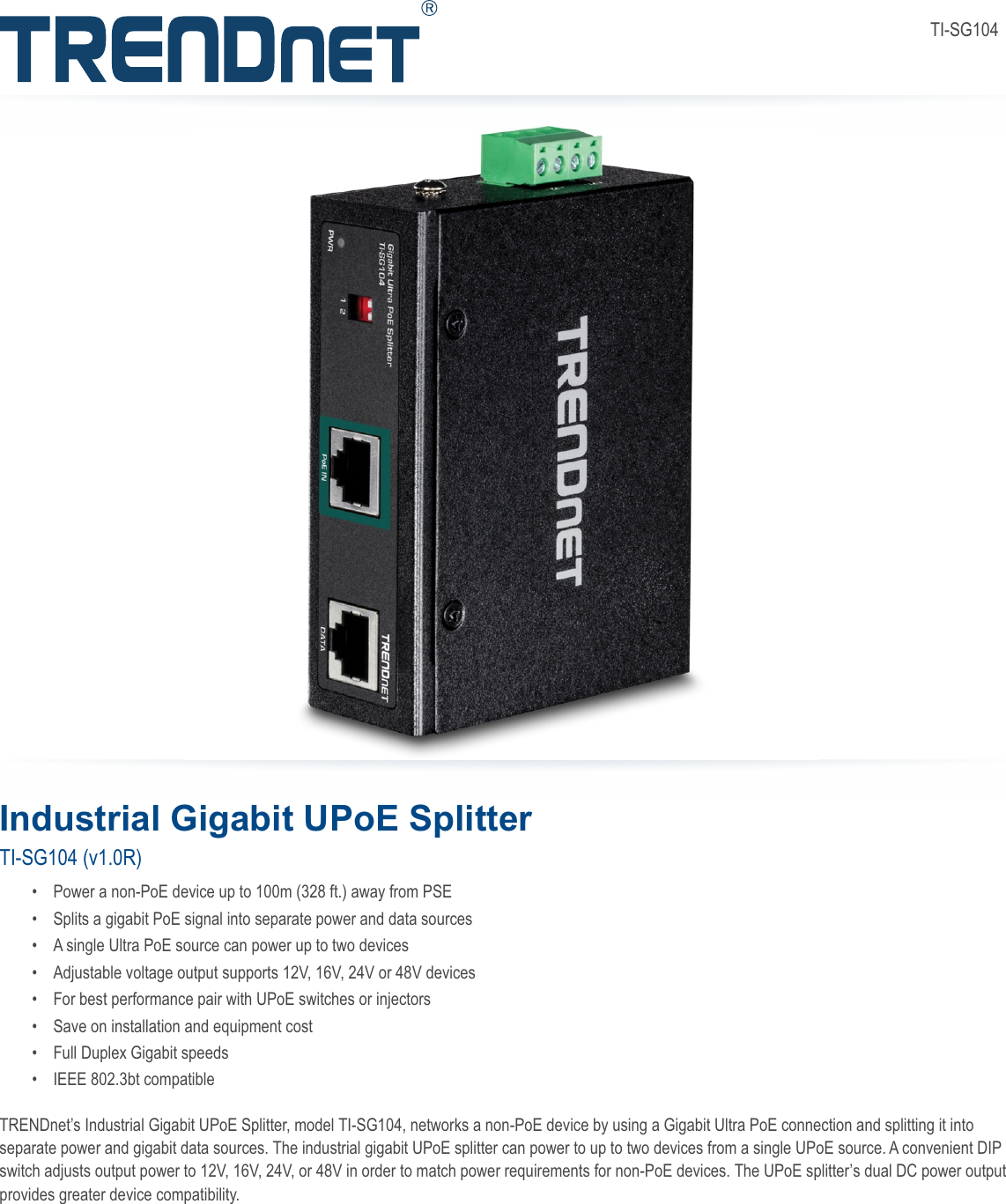 Page 1 of 3 - TRENDnet Output EN Datasheet TI-SG104 (v1.0R)