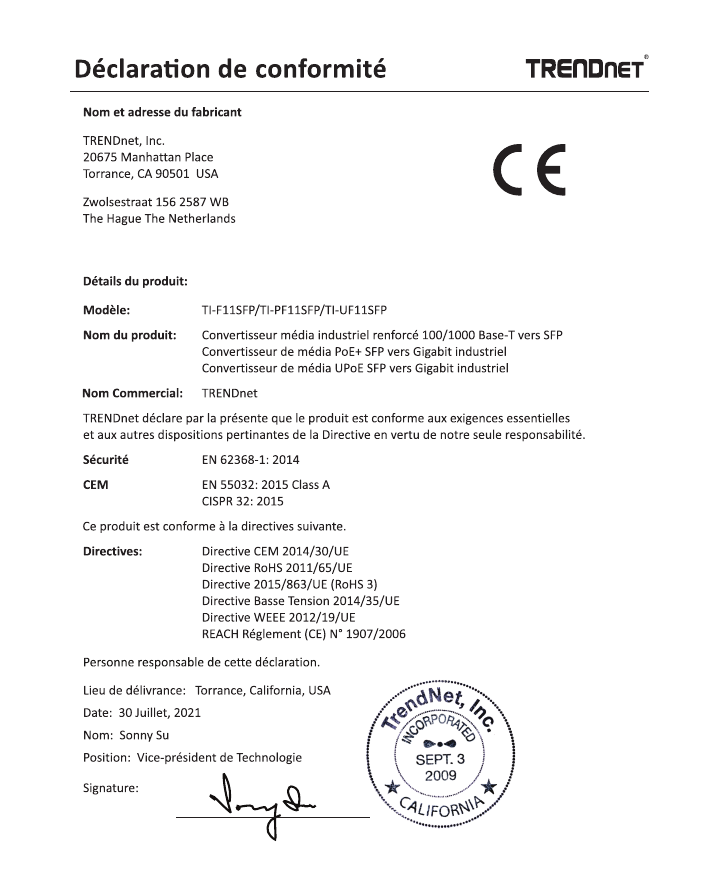 Page 8 of 9 - TRENDnet French_TI-F11SFPTI-TI-PF11SFP-TI-UF11SFP(V1.0R)_073021 French TI-F11SFPTI-TI-PF11SFP-TI-UF11SFP(V1.0R) 073021