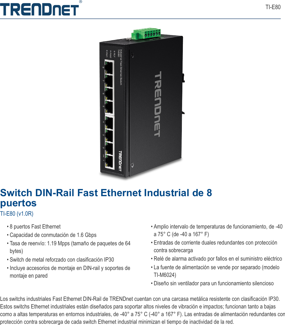 Page 1 of 3 - TRENDnet SP_datasheet_TI-E80_(v1.0R) SP Datasheet TI-E80 (v1.0R)