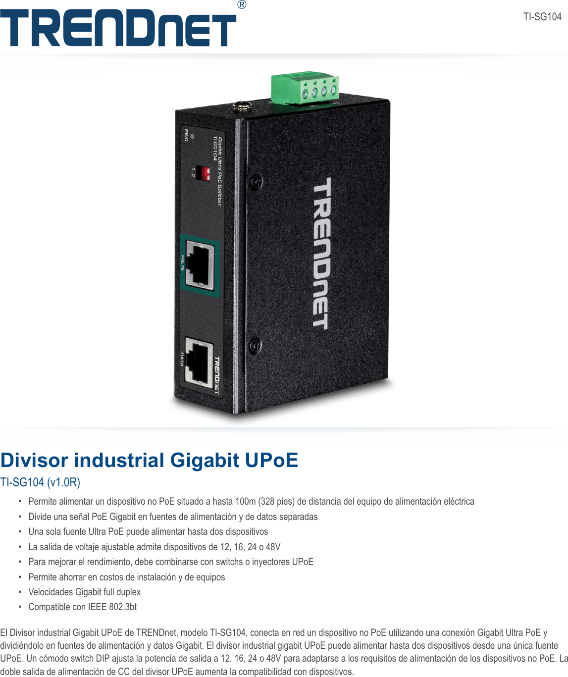Page 1 of 3 - TRENDnet SP Datasheet TI-SG104 (v1.0R)