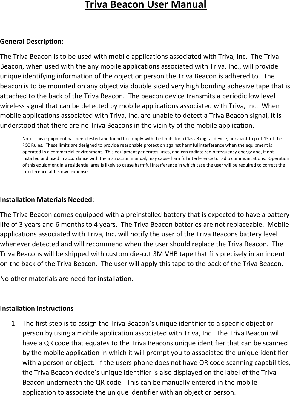 TRIVA 00001 TRIVA BEACON User Manual