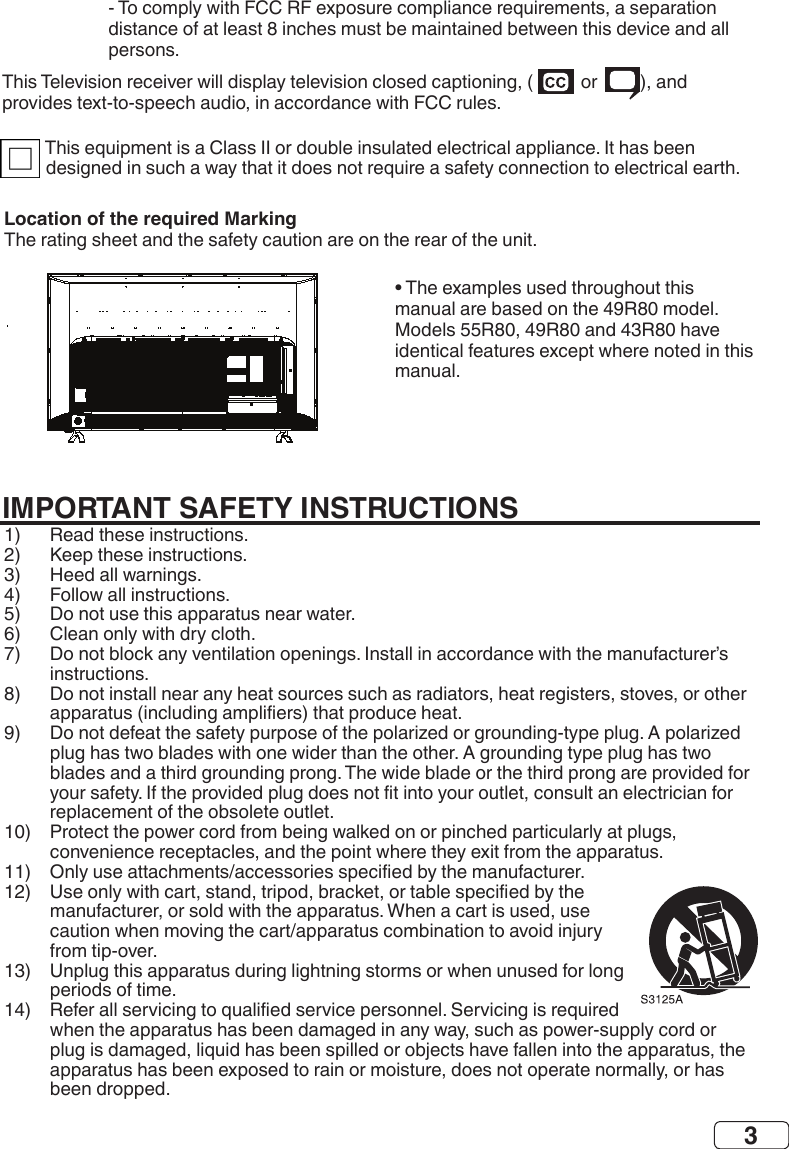3Location of the required MarkingIMPORTANT SAFETY INSTRUCTIONS•                 