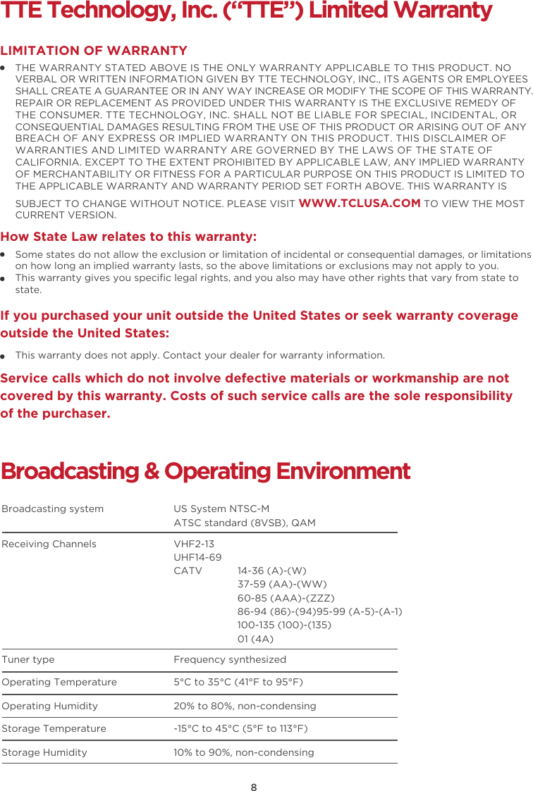 Page 10 of TTE Technology 55S517 LED TV User Manual 