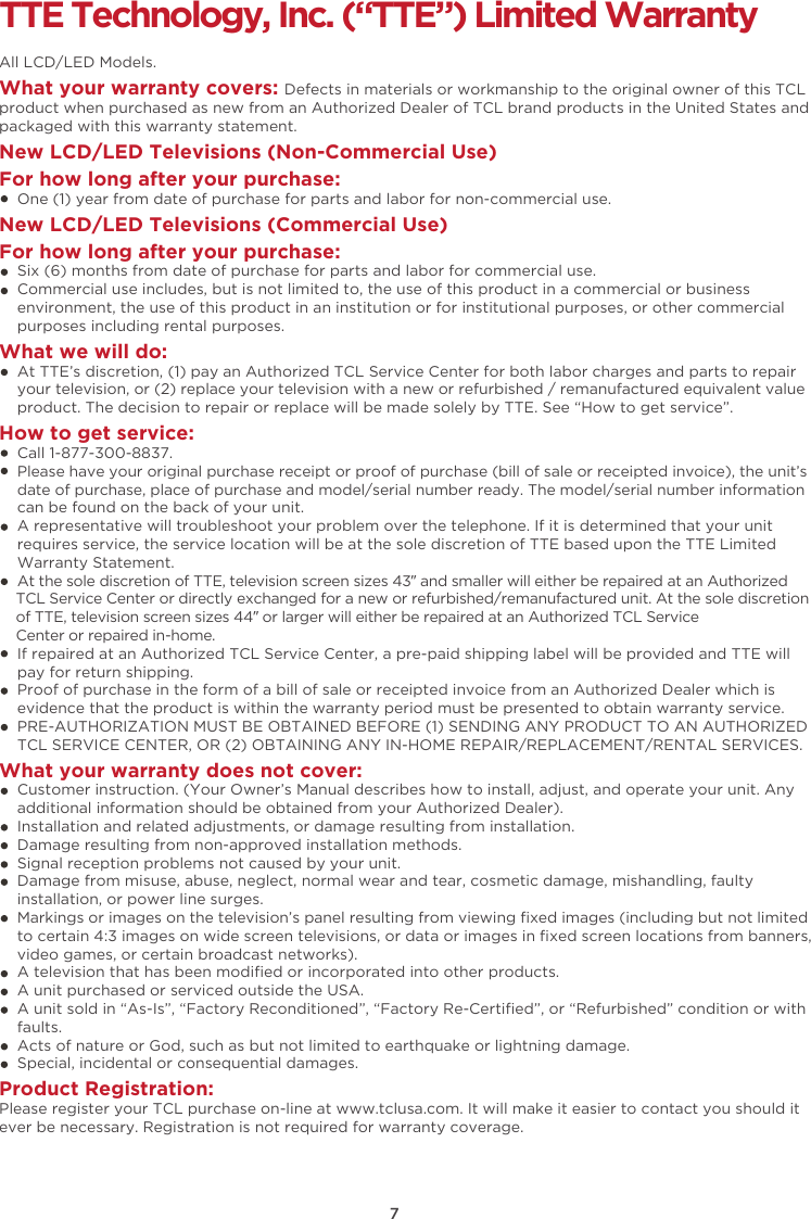 Page 9 of TTE Technology 55S517 LED TV User Manual 