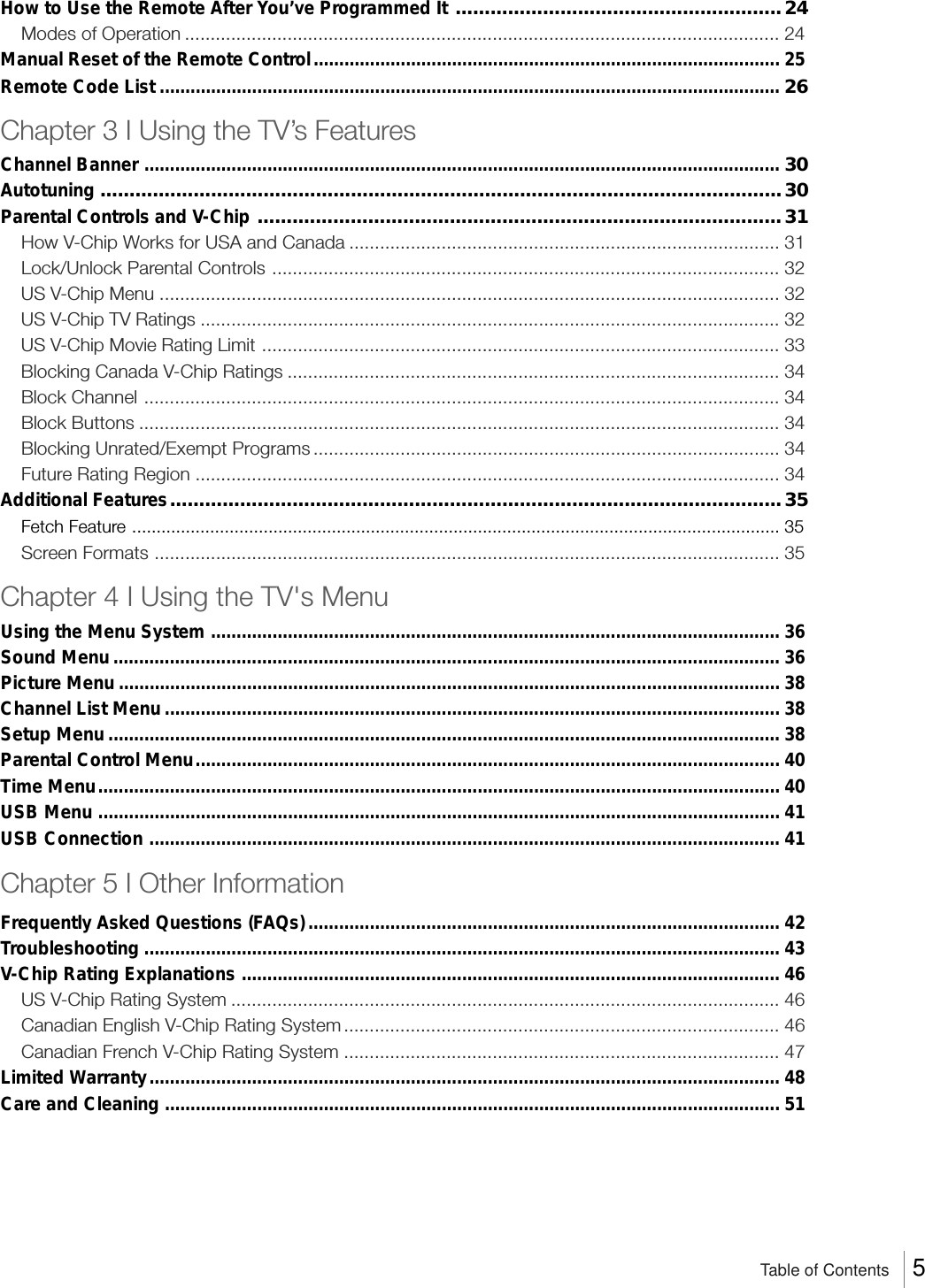 Page 5 of TTE Technology L52FHD38 LCD TV User Manual