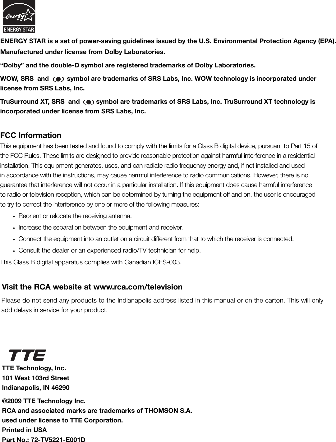 Page 52 of TTE Technology L52FHD38 LCD TV User Manual