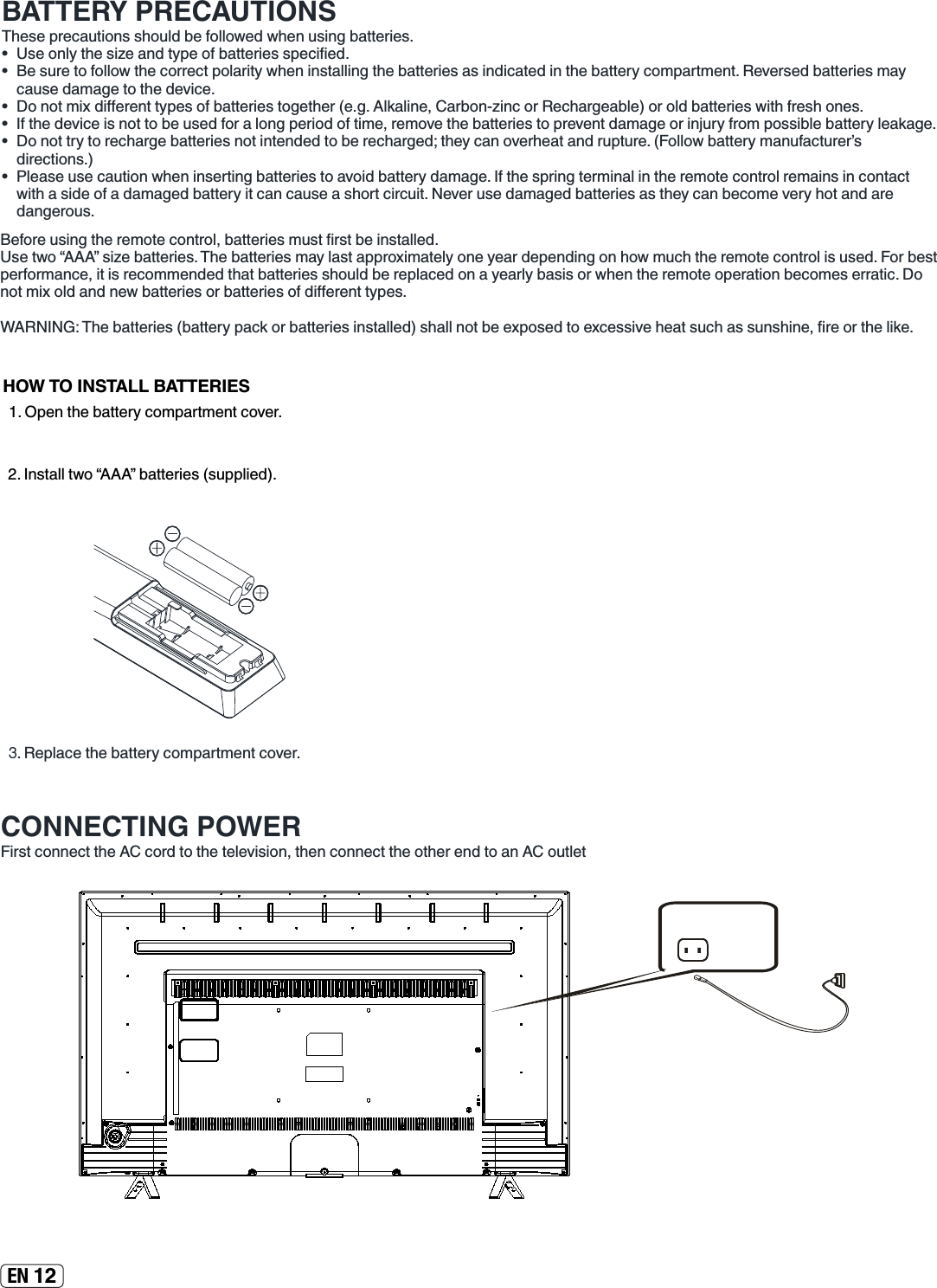  12HOW TO INSTALL BATTERIESʸƔÆ»ÄÊ¾»¸·ÊÊ»ÈÏ¹ÅÃÆ·ÈÊÃ»ÄÊ¹ÅÌ»ÈƔʹƔÄÉÊ·ÂÂÊÍÅơƢ¸·ÊÊ»È¿»ÉƺÉËÆÆÂ¿»ºƻƔƔ»ÆÂ·¹»Ê¾»¸·ÊÊ»ÈÏ¹ÅÃÆ·ÈÊÃ»ÄÊ¹ÅÌ»ÈƔ»¼ÅÈ»ËÉ¿Ä½Ê¾»È»ÃÅÊ»¹ÅÄÊÈÅÂƑ¸·ÊÊ»È¿»ÉÃËÉÊŰÈÉÊ¸»¿ÄÉÊ·ÂÂ»ºƔÉ»ÊÍÅơƢÉ¿Ð»¸·ÊÊ»È¿»ÉƔ¾»¸·ÊÊ»È¿»ÉÃ·ÏÂ·ÉÊ·ÆÆÈÅÎ¿Ã·Ê»ÂÏÅÄ»Ï»·Èº»Æ»Äº¿Ä½ÅÄ¾ÅÍÃË¹¾Ê¾»È»ÃÅÊ»¹ÅÄÊÈÅÂ¿ÉËÉ»ºƔÅÈ¸»ÉÊÆ»È¼ÅÈÃ·Ä¹»Ƒ¿Ê¿ÉÈ»¹ÅÃÃ»Äº»ºÊ¾·Ê¸·ÊÊ»È¿»ÉÉ¾ÅËÂº¸»È»ÆÂ·¹»ºÅÄ·Ï»·ÈÂÏ¸·É¿ÉÅÈÍ¾»ÄÊ¾»È»ÃÅÊ»ÅÆ»È·Ê¿ÅÄ¸»¹ÅÃ»É»ÈÈ·Ê¿¹ƔÅÄÅÊÃ¿ÎÅÂº·ÄºÄ»Í¸·ÊÊ»È¿»ÉÅÈ¸·ÊÊ»È¿»ÉÅ¼º¿Ů»È»ÄÊÊÏÆ»ÉƔƓ¾»¸·ÊÊ»È¿»Éƺ¸·ÊÊ»ÈÏÆ·¹ÁÅÈ¸·ÊÊ»È¿»É¿ÄÉÊ·ÂÂ»ºƻÉ¾·ÂÂÄÅÊ¸»»ÎÆÅÉ»ºÊÅ»Î¹»ÉÉ¿Ì»¾»·ÊÉË¹¾·ÉÉËÄÉ¾¿Ä»ƑŰÈ»ÅÈÊ¾»Â¿Á»ƔBATTERY PRECAUTIONS¾»É»ÆÈ»¹·ËÊ¿ÅÄÉÉ¾ÅËÂº¸»¼ÅÂÂÅÍ»ºÍ¾»ÄËÉ¿Ä½¸·ÊÊ»È¿»ÉƔ•É»ÅÄÂÏÊ¾»É¿Ð»·ÄºÊÏÆ»Å¼¸·ÊÊ»È¿»ÉÉÆ»¹¿Ű»ºƔ•»ÉËÈ»ÊÅ¼ÅÂÂÅÍÊ¾»¹ÅÈÈ»¹ÊÆÅÂ·È¿ÊÏÍ¾»Ä¿ÄÉÊ·ÂÂ¿Ä½Ê¾»¸·ÊÊ»È¿»É·É¿Äº¿¹·Ê»º¿ÄÊ¾»¸·ÊÊ»ÈÏ¹ÅÃÆ·ÈÊÃ»ÄÊƔ»Ì»ÈÉ»º¸·ÊÊ»È¿»ÉÃ·Ï¹·ËÉ»º·Ã·½»ÊÅÊ¾»º»Ì¿¹»Ɣ•ÅÄÅÊÃ¿Îº¿Ů»È»ÄÊÊÏÆ»ÉÅ¼¸·ÊÊ»È¿»ÉÊÅ½»Ê¾»Èƺ»Ɣ½ƔÂÁ·Â¿Ä»Ƒ·È¸ÅÄƖÐ¿Ä¹ÅÈ»¹¾·È½»·¸Â»ƻÅÈÅÂº¸·ÊÊ»È¿»ÉÍ¿Ê¾¼È»É¾ÅÄ»ÉƔ•¼Ê¾»º»Ì¿¹»¿ÉÄÅÊÊÅ¸»ËÉ»º¼ÅÈ·ÂÅÄ½Æ»È¿ÅºÅ¼Ê¿Ã»ƑÈ»ÃÅÌ»Ê¾»¸·ÊÊ»È¿»ÉÊÅÆÈ»Ì»ÄÊº·Ã·½»ÅÈ¿ÄÀËÈÏ¼ÈÅÃÆÅÉÉ¿¸Â»¸·ÊÊ»ÈÏÂ»·Á·½»Ɣ•ÅÄÅÊÊÈÏÊÅÈ»¹¾·È½»¸·ÊÊ»È¿»ÉÄÅÊ¿ÄÊ»Äº»ºÊÅ¸»È»¹¾·È½»ºƒÊ¾»Ï¹·ÄÅÌ»È¾»·Ê·ÄºÈËÆÊËÈ»ƔƺÅÂÂÅÍ¸·ÊÊ»ÈÏÃ·ÄË¼·¹ÊËÈ»ÈƠÉº¿È»¹Ê¿ÅÄÉƔƻ•Â»·É»ËÉ»¹·ËÊ¿ÅÄÍ¾»Ä¿ÄÉ»ÈÊ¿Ä½¸·ÊÊ»È¿»ÉÊÅ·ÌÅ¿º¸·ÊÊ»ÈÏº·Ã·½»Ɣ¼Ê¾»ÉÆÈ¿Ä½Ê»ÈÃ¿Ä·Â¿ÄÊ¾»È»ÃÅÊ»¹ÅÄÊÈÅÂÈ»Ã·¿ÄÉ¿Ä¹ÅÄÊ·¹ÊÍ¿Ê¾·É¿º»Å¼·º·Ã·½»º¸·ÊÊ»ÈÏ¿Ê¹·Ä¹·ËÉ»·É¾ÅÈÊ¹¿È¹Ë¿ÊƔ»Ì»ÈËÉ»º·Ã·½»º¸·ÊÊ»È¿»É·ÉÊ¾»Ï¹·Ä¸»¹ÅÃ»Ì»ÈÏ¾ÅÊ·Äº·È»º·Ä½»ÈÅËÉƔCONNECTING POWER¿ÈÉÊ¹ÅÄÄ»¹ÊÊ¾»¹ÅÈºÊÅÊ¾»Ê»Â»Ì¿É¿ÅÄƑÊ¾»Ä¹ÅÄÄ»¹ÊÊ¾»ÅÊ¾»È»ÄºÊÅ·ÄÅËÊÂ»Ê