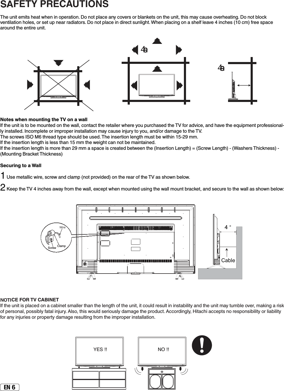  6¾»ËÄ¿Ê»Ã¿ÊÉ¾»·ÊÍ¾»Ä¿ÄÅÆ»È·Ê¿ÅÄƔÅÄÅÊÆÂ·¹»·ÄÏ¹ÅÌ»ÈÉÅÈ¸Â·ÄÁ»ÊÉÅÄÊ¾»ËÄ¿ÊƑÊ¾¿ÉÃ·Ï¹·ËÉ»ÅÌ»È¾»·Ê¿Ä½ƔÅÄÅÊ¸ÂÅ¹ÁÌ»ÄÊ¿Â·Ê¿ÅÄ¾ÅÂ»ÉƑÅÈÉ»ÊËÆÄ»·ÈÈ·º¿·ÊÅÈÉƔÅÄÅÊÆÂ·¹»¿Äº¿È»¹ÊÉËÄÂ¿½¾ÊƔ¾»ÄÆÂ·¹¿Ä½ÅÄ·É¾»Â¼Â»·Ì»ʻ¿Ä¹¾»Éƺʸʷ¹Ãƻ¼È»»ÉÆ·¹»·ÈÅËÄºÊ¾»»ÄÊ¿È»ËÄ¿ÊƔNotes when mounting the TV on a wall¼Ê¾»ËÄ¿Ê¿ÉÊÅ¸»ÃÅËÄÊ»ºÅÄÊ¾»Í·ÂÂƑ¹ÅÄÊ·¹ÊÊ¾»È»Ê·¿Â»ÈÍ¾»È»ÏÅËÆËÈ¹¾·É»ºÊ¾»¼ÅÈ·ºÌ¿¹»Ƒ·Äº¾·Ì»Ê¾»»ÇË¿ÆÃ»ÄÊÆÈÅ¼»ÉÉ¿ÅÄ·ÂƖÂÏ¿ÄÉÊ·ÂÂ»ºƔÄ¹ÅÃÆÂ»Ê»ÅÈ¿ÃÆÈÅÆ»È¿ÄÉÊ·ÂÂ·Ê¿ÅÄÃ·Ï¹·ËÉ»¿ÄÀËÈÏÊÅÏÅËƑ·ÄºƭÅÈº·Ã·½»ÊÅÊ¾»Ɣ¾»É¹È»ÍÉʽÊ¾È»·ºÊÏÆ»É¾ÅËÂº¸»ËÉ»ºƔ¾»¿ÄÉ»ÈÊ¿ÅÄÂ»Ä½Ê¾ÃËÉÊ¸»Í¿Ê¾¿ÄʸʼƖʹˀÃÃƔ¼Ê¾»¿ÄÉ»ÈÊ¿ÅÄÂ»Ä½Ê¾¿ÉÂ»ÉÉÊ¾·ÄʸʼÃÃÊ¾»Í»¿½¾Ê¹·ÄÄÅÊ¸»Ã·¿ÄÊ·¿Ä»ºƔ¼Ê¾»¿ÄÉ»ÈÊ¿ÅÄÂ»Ä½Ê¾¿ÉÃÅÈ»Ê¾·ÄʹˀÃÃ·ÉÆ·¹»¿É¹È»·Ê»º¸»ÊÍ»»ÄÊ¾»ƺÄÉ»ÈÊ¿ÅÄ»Ä½Ê¾ƻ̏ƺ¹È»Í»Ä½Ê¾ƻƖƺ·É¾»ÈÉ¾¿¹ÁÄ»ÉÉƻƖƺÅËÄÊ¿Ä½È·¹Á»Ê¾¿¹ÁÄ»ÉÉƻSecuring to a WallʸÉ»Ã»Ê·ÂÂ¿¹Í¿È»ƑÉ¹È»Í·Äº¹Â·ÃÆƺÄÅÊÆÈÅÌ¿º»ºƻÅÄÊ¾»È»·ÈÅ¼Ê¾»·ÉÉ¾ÅÍÄ¸»ÂÅÍƔʹ»»ÆÊ¾»ʻ¿Ä¹¾»É·Í·Ï¼ÈÅÃÊ¾»Í·ÂÂƑ»Î¹»ÆÊÍ¾»ÄÃÅËÄÊ»ºËÉ¿Ä½Ê¾»Í·ÂÂÃÅËÄÊ¸È·¹Á»ÊƑ·ÄºÉ»¹ËÈ»ÊÅÊ¾»Í·ÂÂ·ÉÉ¾ÅÍÄ¸»ÂÅÍƓClampScrewCE FOR TV CABINET¼Ê¾»ËÄ¿Ê¿ÉÆÂ·¹»ºÅÄ·¹·¸¿Ä»ÊÉÃ·ÂÂ»ÈÊ¾·ÄÊ¾»Â»Ä½Ê¾Å¼Ê¾»ËÄ¿ÊƑ¿Ê¹ÅËÂºÈ»ÉËÂÊ¿Ä¿ÄÉÊ·¸¿Â¿ÊÏ·ÄºÊ¾»ËÄ¿ÊÃ·ÏÊËÃ¸Â»ÅÌ»ÈƑÃ·Á¿Ä½·È¿ÉÁÅ¼Æ»ÈÉÅÄ·ÂƑÆÅÉÉ¿¸ÂÏ¼·Ê·Â¿ÄÀËÈÏƔÂÉÅƑÊ¾¿ÉÍÅËÂºÉ»È¿ÅËÉÂÏº·Ã·½»Ê¾»ÆÈÅºË¹ÊƔ¹¹ÅÈº¿Ä½ÂÏƑ¿Ê·¹¾¿·¹¹»ÆÊÉÄÅÈ»ÉÆÅÄÉ¿¸¿Â¿ÊÏÅÈÂ¿·¸¿Â¿ÊÏ¼ÅÈ·ÄÏ¿ÄÀËÈ¿»ÉÅÈÆÈÅÆ»ÈÊÏº·Ã·½»È»ÉËÂÊ¿Ä½¼ÈÅÃÊ¾»¿ÃÆÈÅÆ»È¿ÄÉÊ·ÂÂ·Ê¿ÅÄƔNO !!YES !!FETY PRECAUTIONS4 inches4 inches