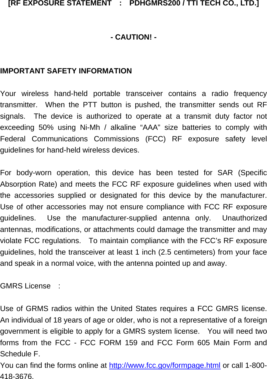 Page 3 of TTI Tech GMRS200 FRS/GMRS COMBINATION User Manual 1287027 p65