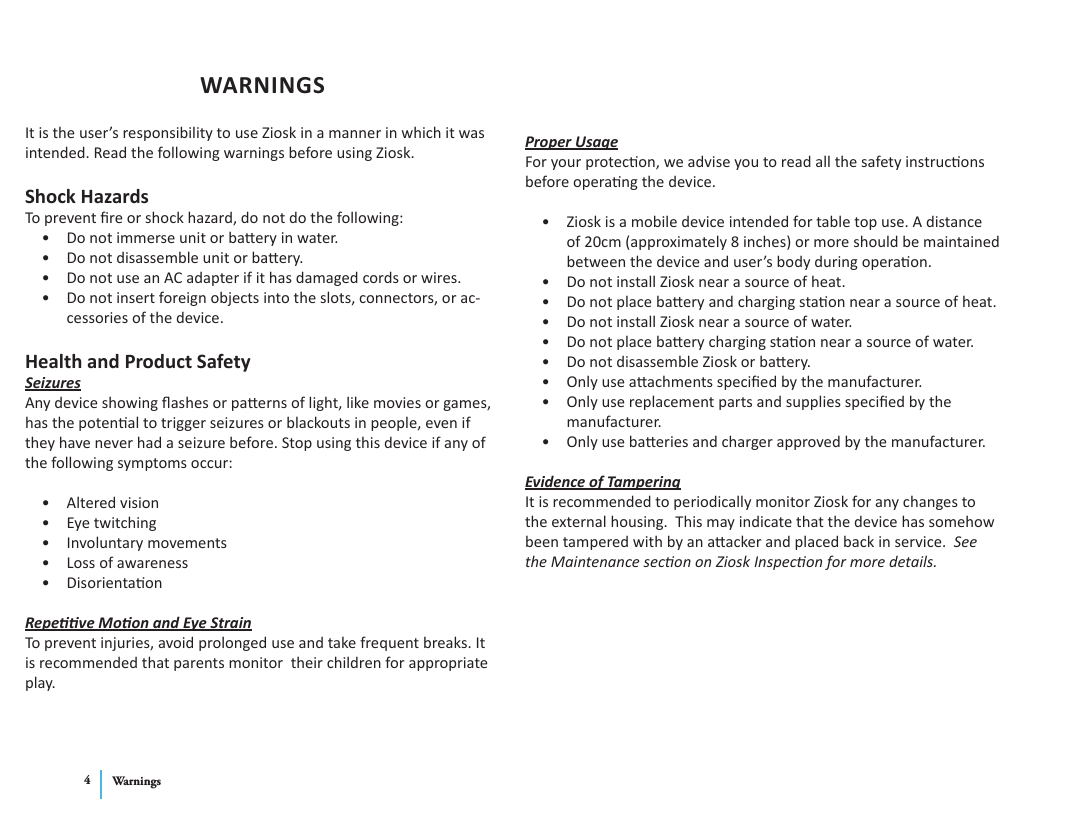 TableTop Media Z300 Ziosk User Manual Ziosk Product Manual