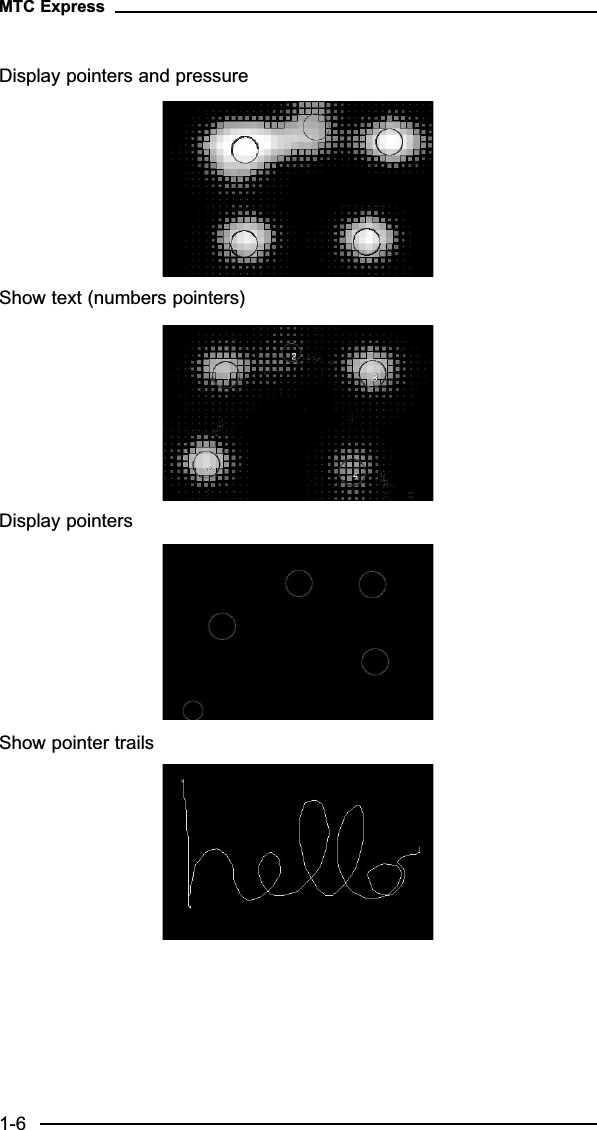 Display pointers and pressureShow text (numbers pointers)Display pointersShow pointer trailsMTC Express1-6